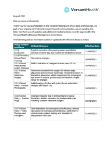 Screenshot of the Q2 2021 medical policy update