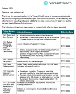 Screenshot of the October 2021 provider policy updates