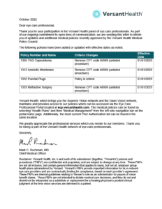 Screenshot of the October 2022 provider medical policy updates document