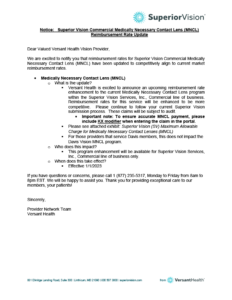 Low resolution screenshot of the medically necessary contact lens reimbursement rates document