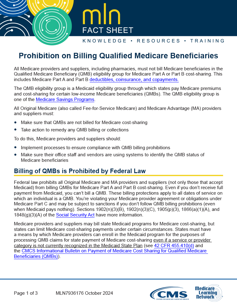 Low resolution screenshot of the Prohibition on Billing Qualified Medicare Beneficiaries document