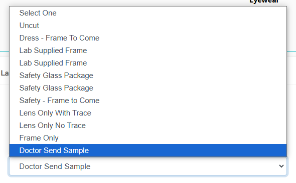 Dropdown list with doctor send sample selected