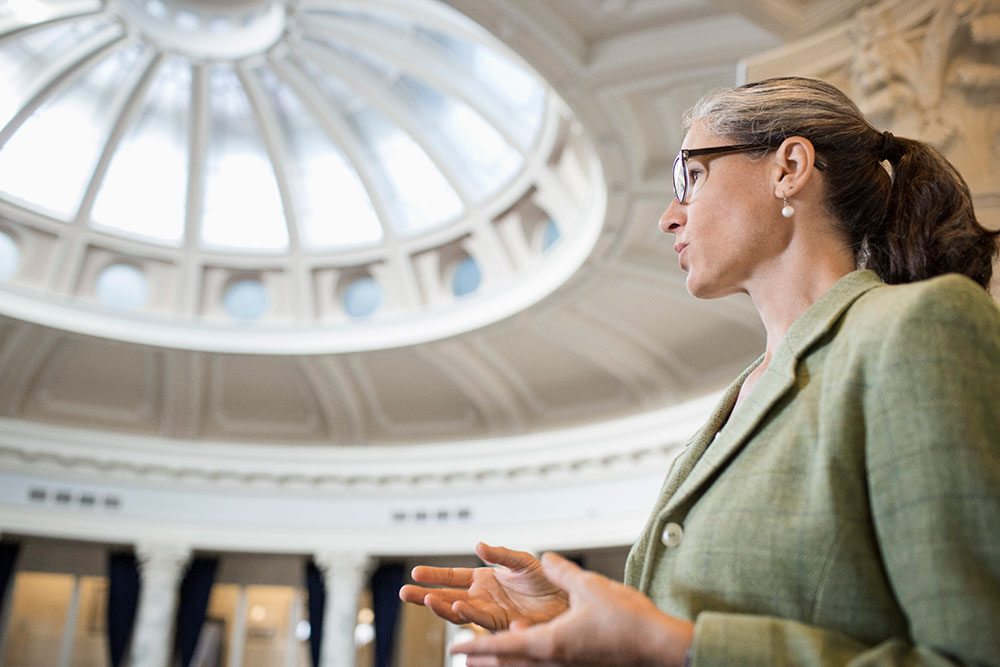 Woman in a government building
