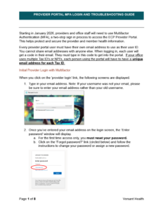 Low resolution screenshot of the Provider Portal MFA Login and Troubleshooting Guide